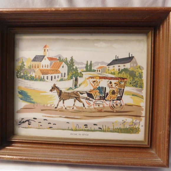 Horse Carriage Lithograph V.A.P. Picnic in Style - Picture 1 of 11